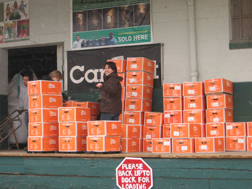 Melinda Fitzgerald of Country Farm & Home Supply distributes boxes of seed potatoes. Photo by Cathy Jones