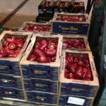 Stacked cases of peppers