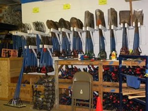 Collection of shovels and other tools