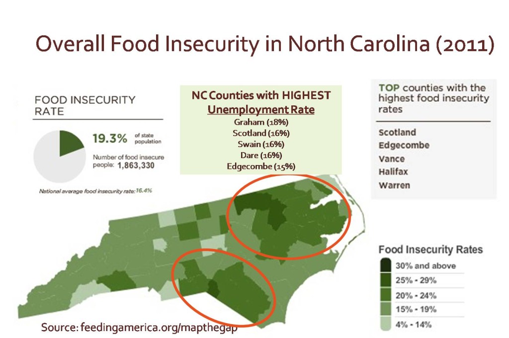 Graphic image of North Caroline representing Food Insecurity relative to Unemployment