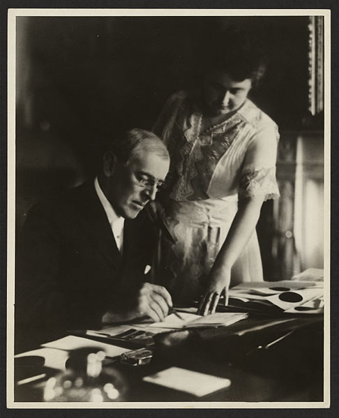Woodrow Wilson signed the Smith-Lever Act with into law on May 8, 1914. This Library of Congress photo is actually not that signing. It is the first posed photograph of President Wilson with wife, Edith, after he'd had a stroke.