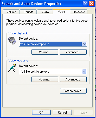 Windows XP voice setting