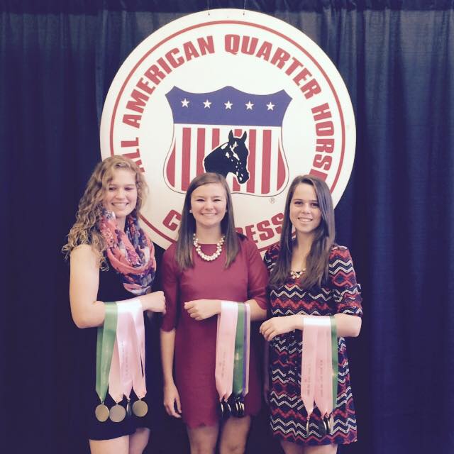 2014 Quarter Horse Congress Judging Contest 5th place overall team. L to R: Maddie Edwards, Taylor Knittel, Megan Downs