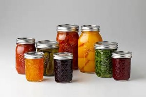 fruits and vegetables in mason jars
