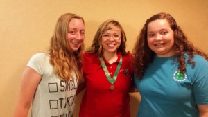 Chatham County 4-H Congress Delegates at State 4-H Presentation Finals. Pictured left to right: Molly Carlson, Sarah Thomas, and Katelyn Batchelor. Sarah Thomas won Gold for her presentation "Judging to the Top" in the Livestock and Dairy category.