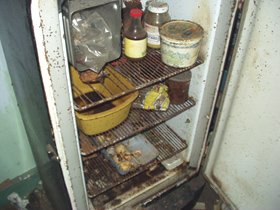 Food in a refrigerator that had lost power