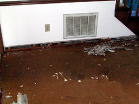 Water-logged subfloor following flooding