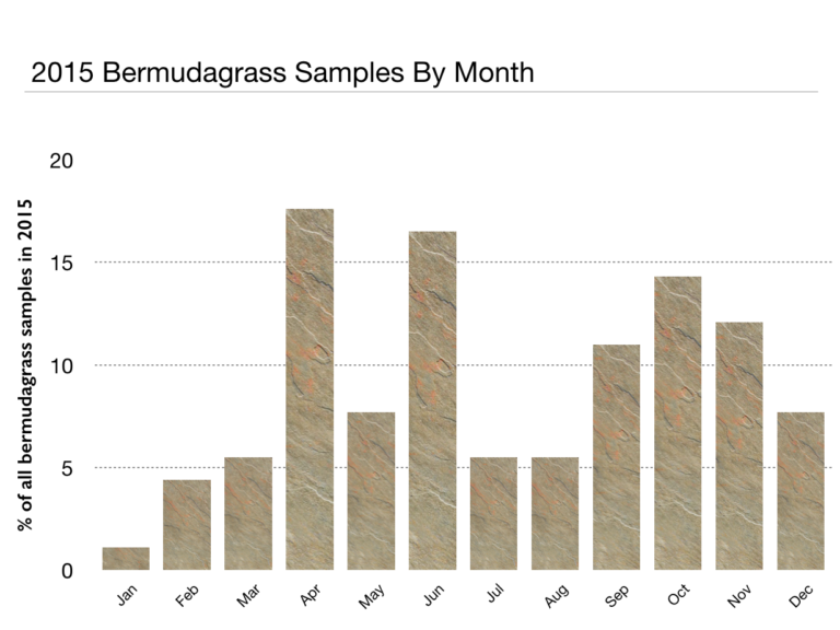 bar chart of 2015 Bermudagrass Samples by Month