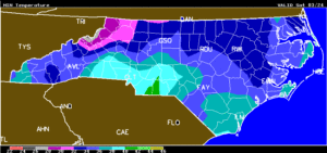 Cover photo for AWIS Frost / Freeze Forecast for North Carolina (5:33pm, Friday, March 23, 2018)