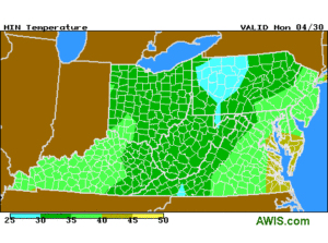 Cover photo for UPDATE on MONDAY FROST POTENTIAL in NC, VA, MD, KY, SC, & GA (1:30pm, Sun., 4/29/18)