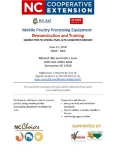 Cover photo for Mobile Poultry Processing Demo | June 21, 2018 10-3pm | Germanton, NC