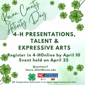 Cover photo for Rowan County 4-H Activity Day (Speaking Presentations, Talent, Expressive Arts)