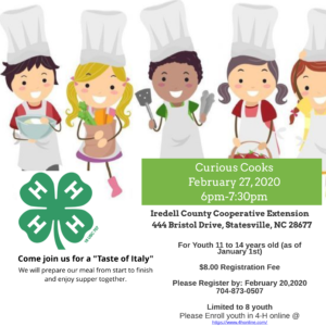 Cover photo for 4-H Curious Cooks Workshop
