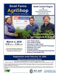 image of Small Farms AgriShop flyer with topics, date, time, location and registration information.