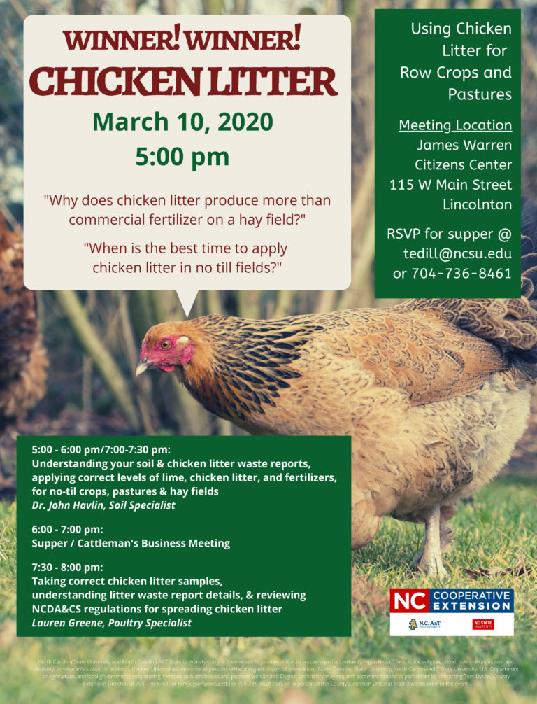 Using Chicken Litter for Row Crops and Pastures N.C. Cooperative Extension