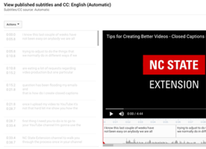 screenshot of YouTube captioning tool