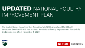 Banner with text Updated National Poultry Improvement Plan and APHIS and NC State Extension logos