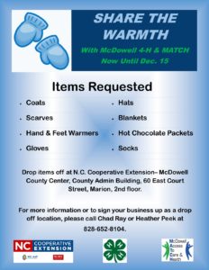 Cover photo for McDowell 4-H Share the Warmth Campaign 2022