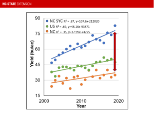 Comparison of US, NC Soybean Yield Contest Entries, and NC Soybean Yield Average