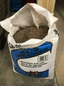 Pelletized Lime in a Blue and White Bag