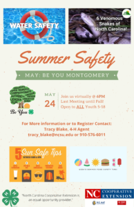 Cover photo for May 4-H Be You Montgomery Meeting: Summer Safety!