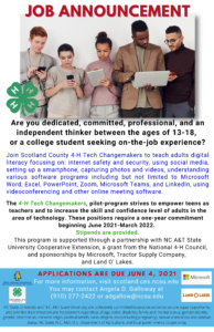 NC 4H Tech Changemakers Hiring flyer