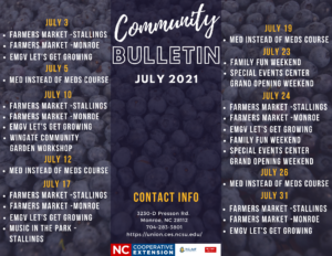 Bulletin with Events for the month of July