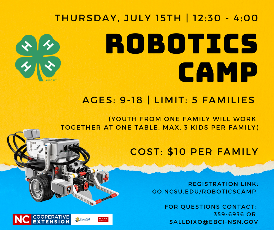 Robotics Camp Happening on July 15! N.C. Cooperative Extension