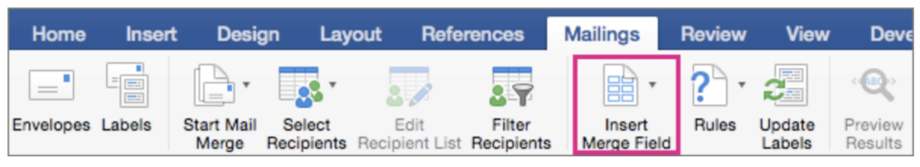 Insert Merge Field option