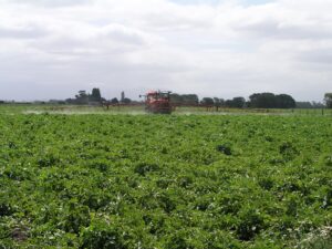 tractor spraying farm fields