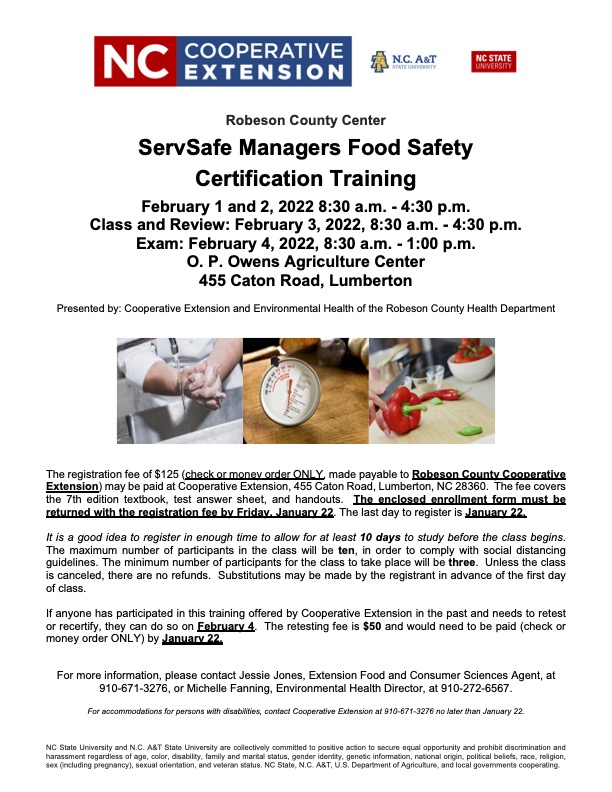 ServSafe Managers Food Safety Certification Training N.C. Cooperative