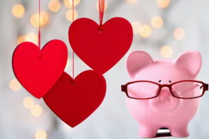 image of piggy bank with valentine hearts