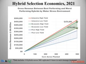 graph showing gross revenue of corn acres planted