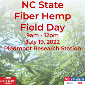 July 19, 2022 Fiber Hemp Field Day poster