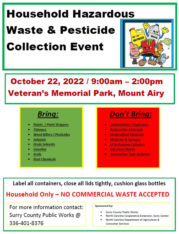 Household Hazardous Waste & Pesticide Collection Event N.C