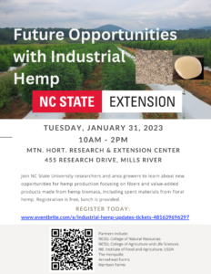 Cover photo for Future Opportunities Hemp Workshop in WNC-Jan. 31!