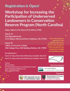 Workshop for Increasing the Participation of Underserved Landowners in Conservation Reserve Program flyer