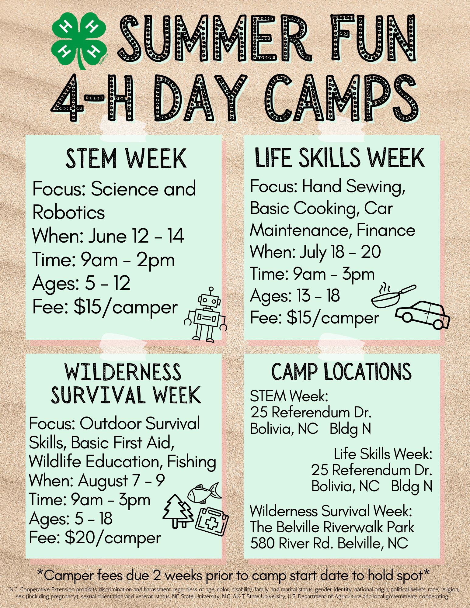 4H Summer Fun Day Camps 2023 N.C. Cooperative Extension