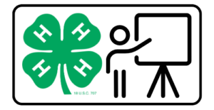 4-H logo with graphic of person presenting in front of a screen