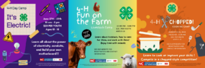 4-H Camp multiple info graphics for day camps. Information is accessible below.