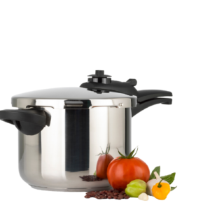 a pressure canner with tomato peppers and beans