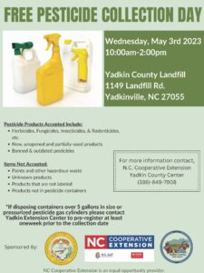 Cover photo for Free Pesticide Collection Day in Yadkin County