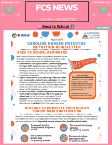 FCS News Sept. 2023 page 1 Carolina Hunger Initiative Nutrition Newsletter