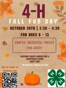Cover photo for Register Now for Chatham County 4-H Fall Fun Day | Oct. 30