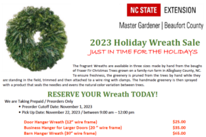 Christmas Wreath Sale Flyer - Call 252/946-0111 to order or for more details