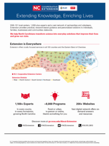 Franklin County We Grow Communities statistics list, programming areas list and spotlight stories flyer page 1