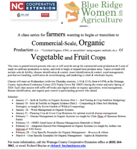 Flyer advertising 2024 Organic Market Garden Classes