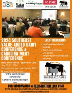 Cover photo for 2024 Southeast Value-Added Dairy Conference & Carolina Meat Conference REGISTRATION OPEN NOW!!