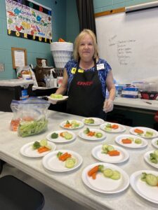 Patty with food for demonstration