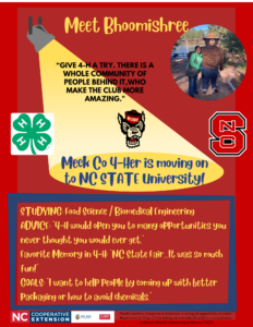 Cover photo for 4-Her in Meck Co Will Move on to NC State University in the Fall!